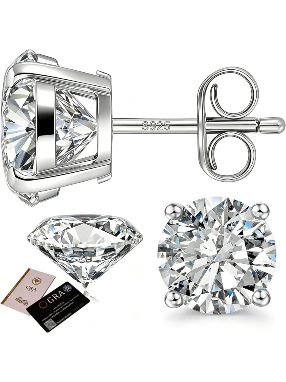 Elegant Moissanite Stud Earrings in 925 Sterling Silver - Unisex Jewelry Gift